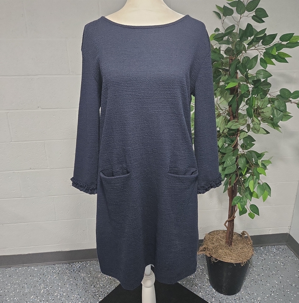 NWT Tabitha Webb Ruffled Preppy Relaxed Fit Stretch Navy Blue Dress XS Pockets